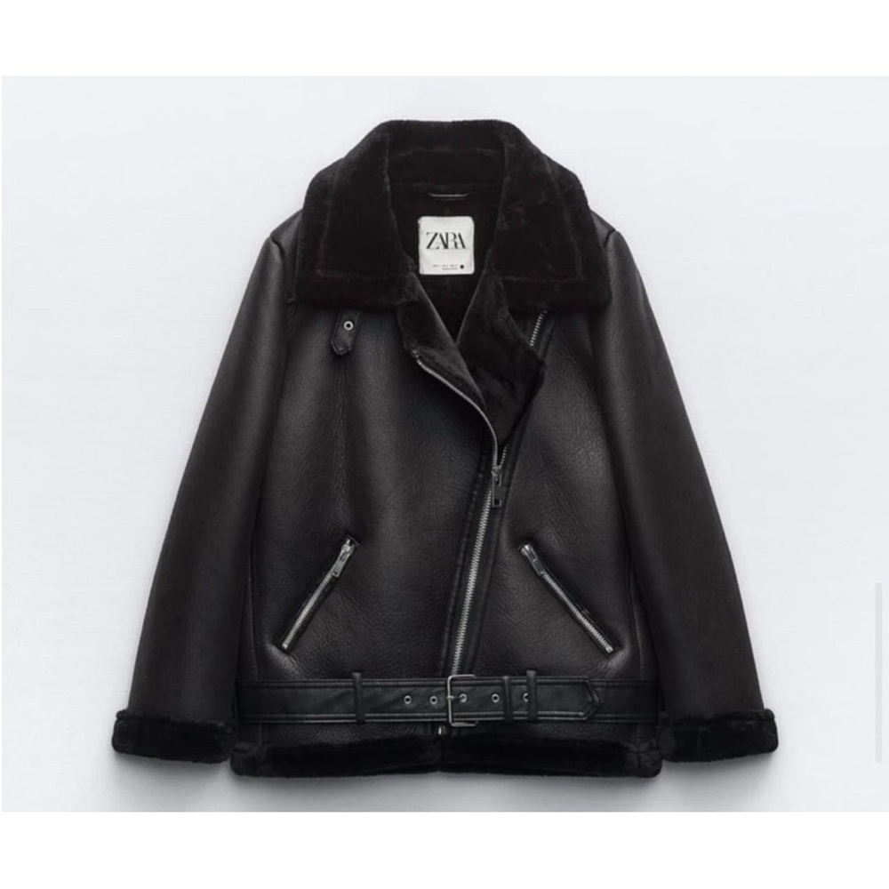 Zara Faux Fur Double Faced Biker Jacket